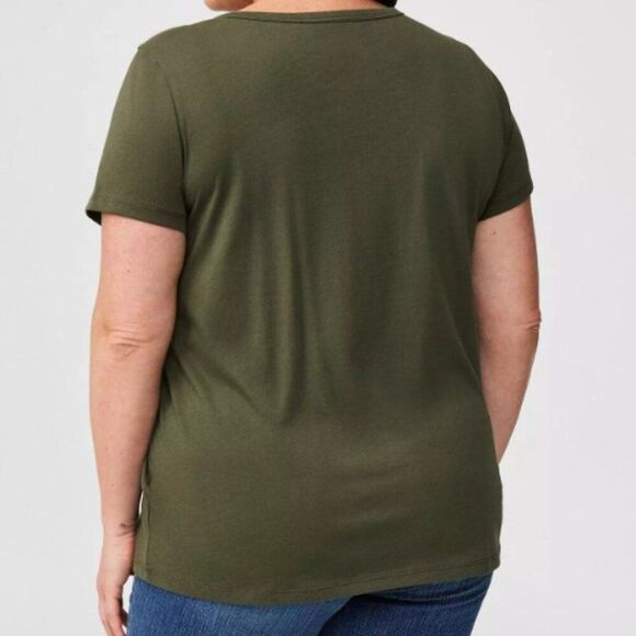 Torrid Army Green Neck Laced Short Sleeve Jersey Top 0677 - Picture 5 of 10